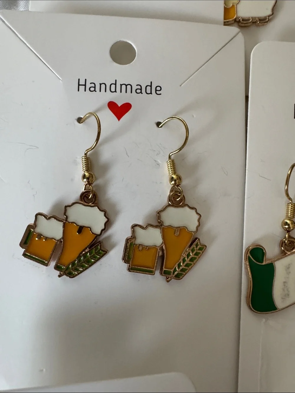 Bulk- Handmade Irish Flag & Shamrock Earrings - Green, White, Orange - Picture 7 of 10